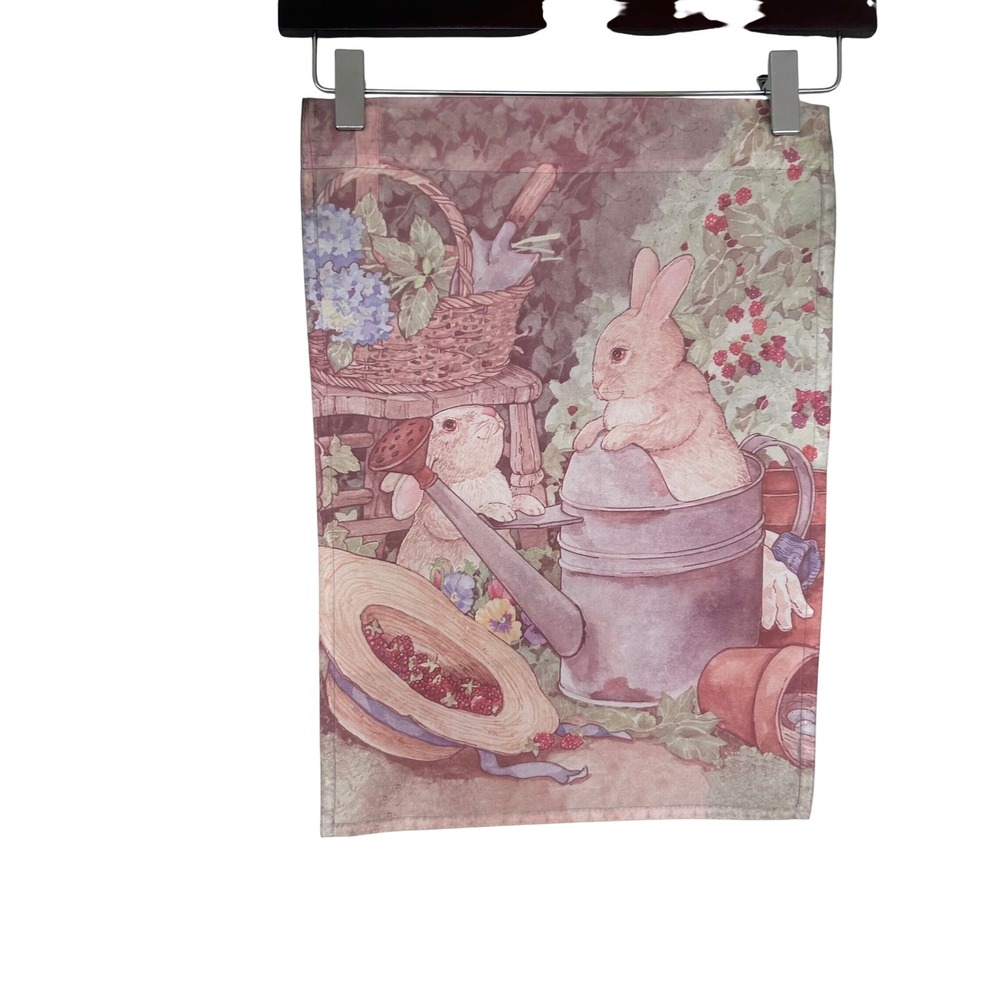 Sandi Gore Evans Garden Flag Bunny Watering 12x18 Multicolor Cottagecore Decor - Picture 4 of 7